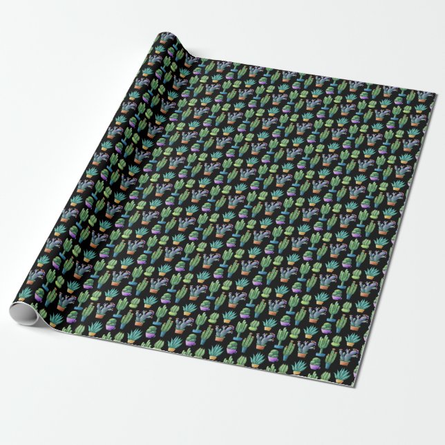 Colourful Cacti: Whimsical Seamless Design. Wrapping Paper (Unrolled)
