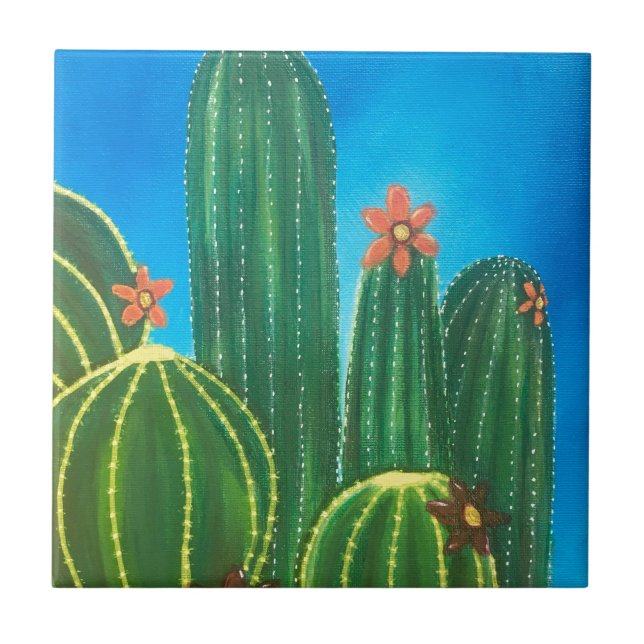 Colourful Cactus Ceramic Tile (Front)