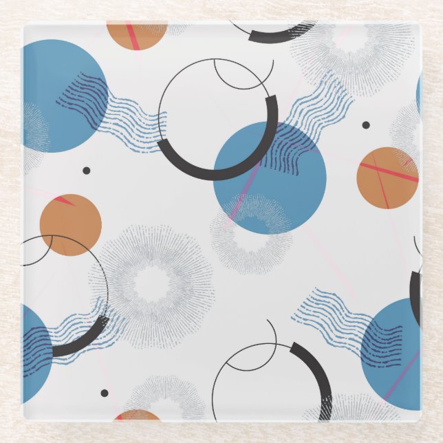 Colourful Cactus: Cute Seamless Pattern Glass Coaster (Front)