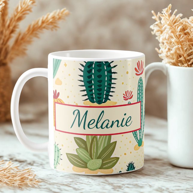 Colourful Cactus Floral Personalised Name Coffee Mug (Creator Uploaded)
