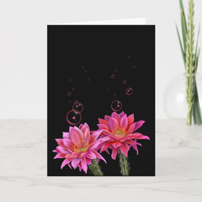 Colourful Cactus Flowers with Bubbles Card (Front)
