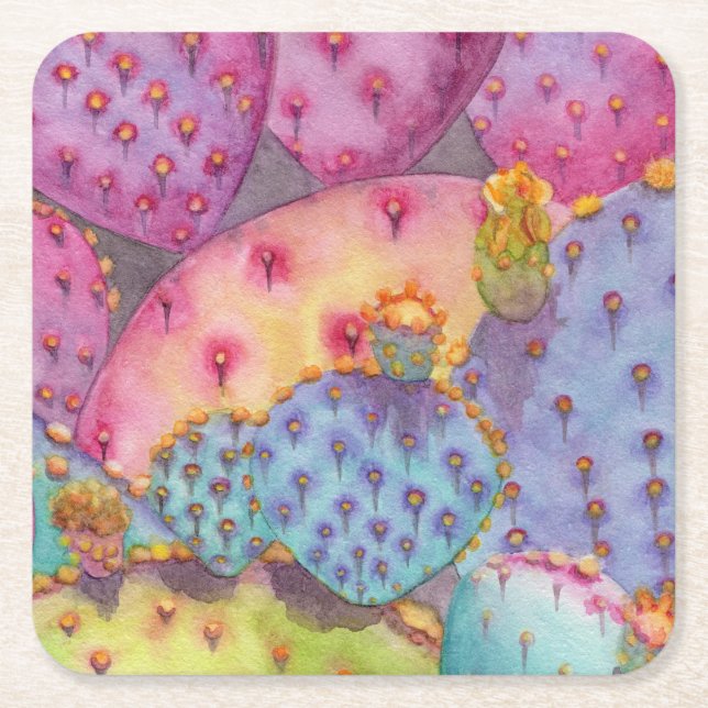 Colourful Cactus Gift Set of Coasters Watercolor (Front)