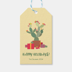 colourful cactus holidays greetings gift tags