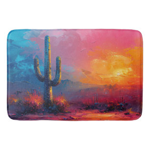 Colourful Cactus Painting Desert Landscape Bath Mat
