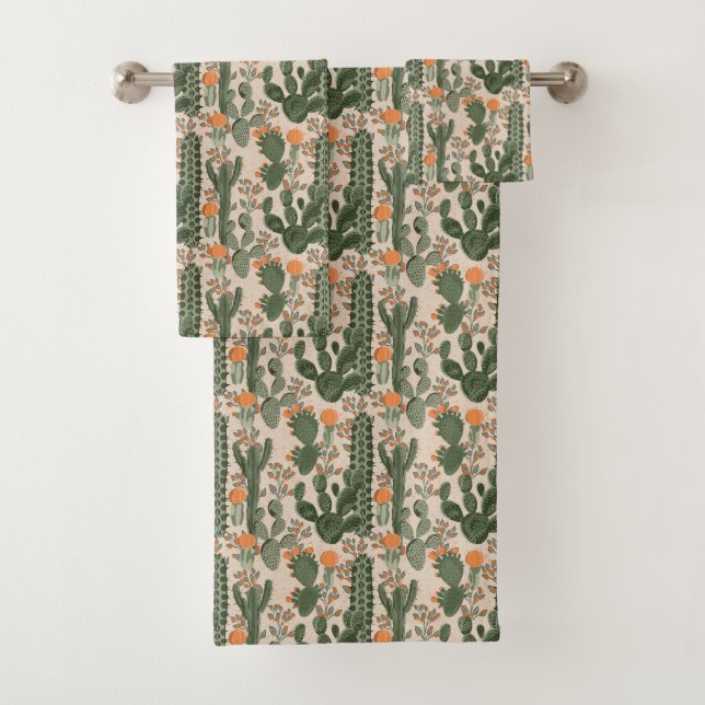 Colourful Cactus Pattern Bath Towel Set (Insitu)