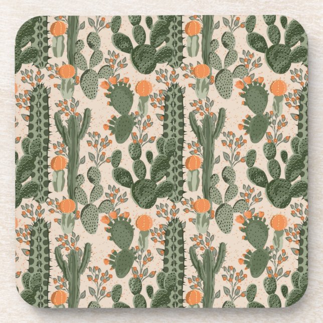 Colourful Cactus Pattern Coaster (Front)