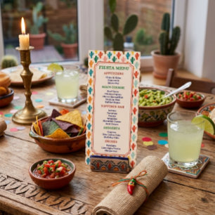 Colourful Cactus Pattern Fiesta Party Menu Card