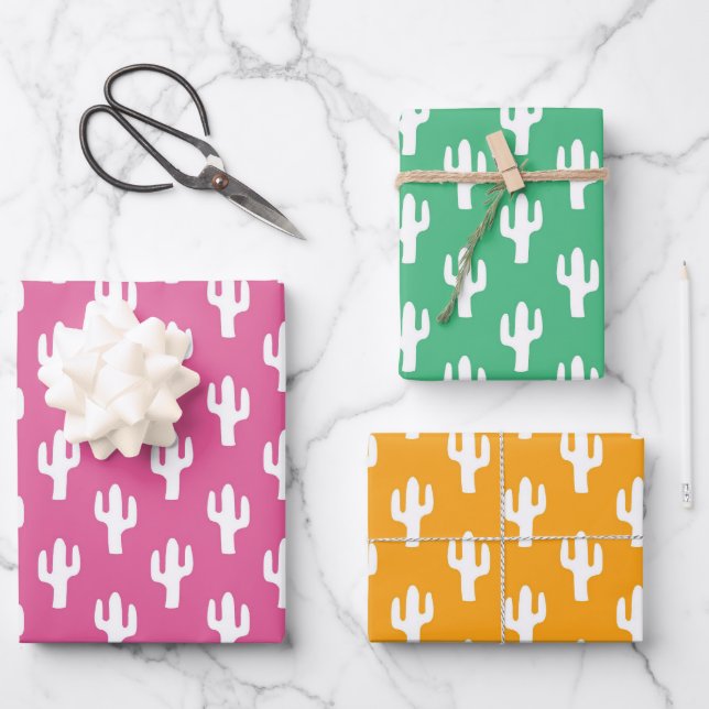 Colourful Cactus Pattern Pink Orange Green Fun  Wrapping Paper Sheet (Front)