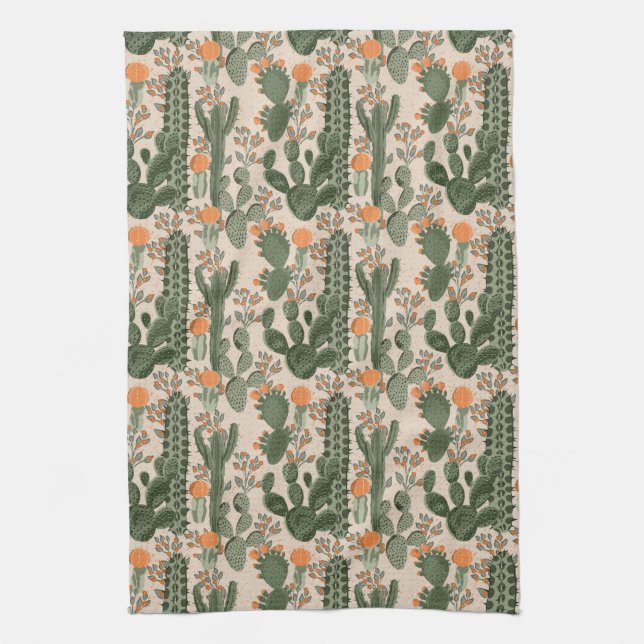 Colourful Cactus Pattern Tea Towel (Vertical)
