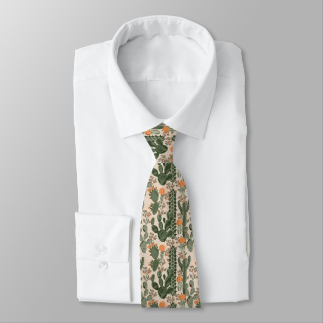 Colourful Cactus Pattern Tie (Tied)