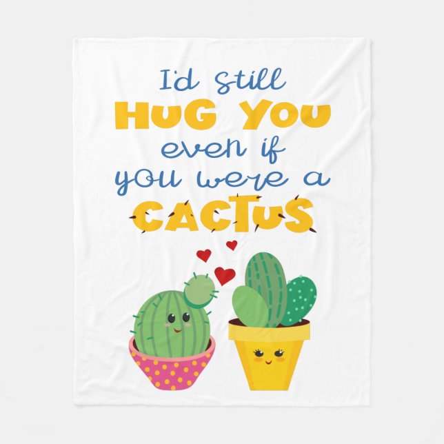 Colourful cactus romantic humour fun Valentine Fleece Blanket (Front)