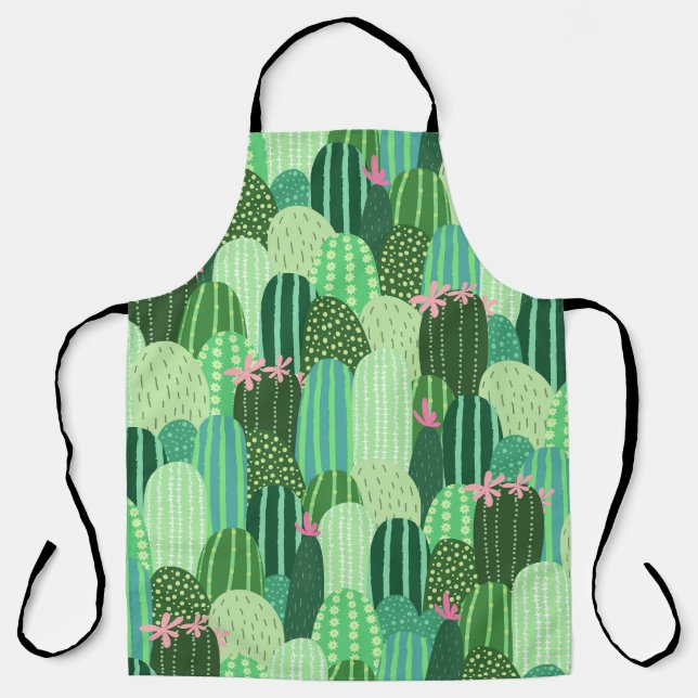Colourful Cactus Seamless Pattern Illustration Apron (Front)