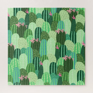 Colourful Cactus Seamless Pattern Illustration Jigsaw Puzzle
