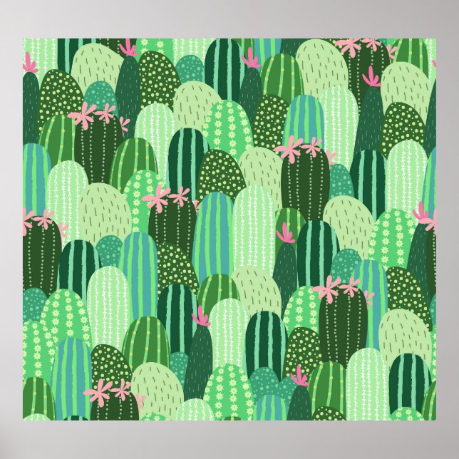 Colourful Cactus Seamless Pattern Illustration Poster (Front)