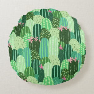 Colourful Cactus Seamless Pattern Illustration Round Cushion