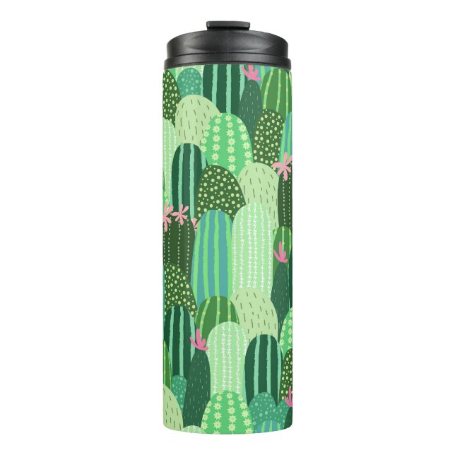 Colourful Cactus Seamless Pattern Illustration Thermal Tumbler (Front)
