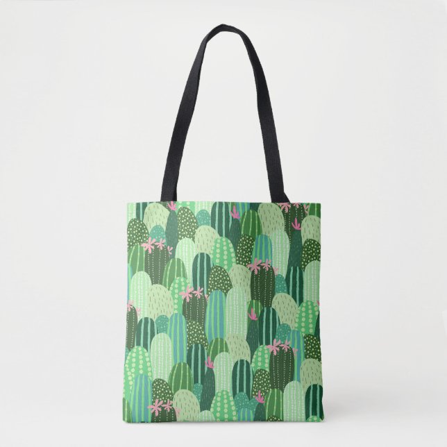 Colourful Cactus Seamless Pattern Illustration Tote Bag (Front)