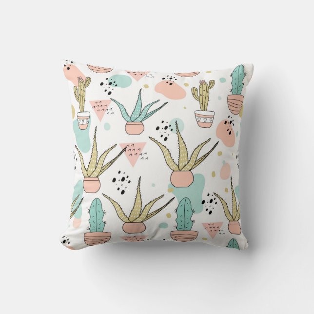 colourful Cactus  Throw Pillow (Front)