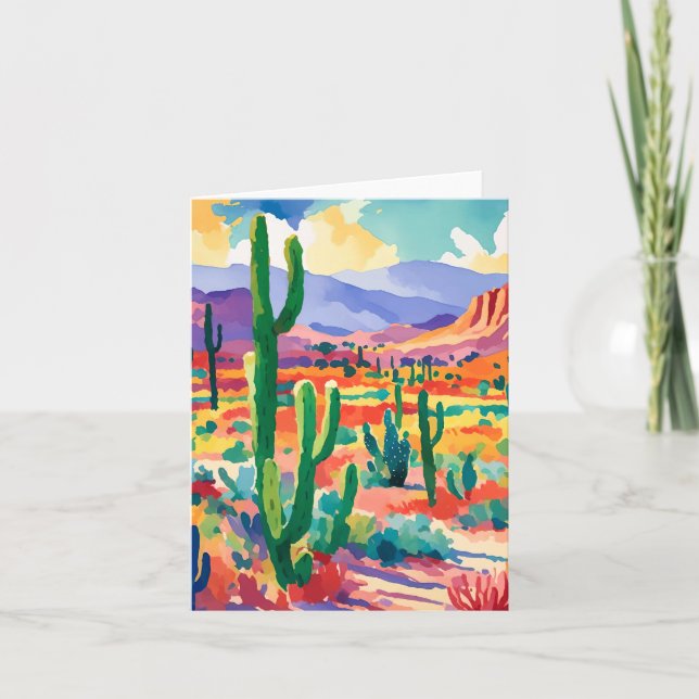 Colourful Cactus Watercolor Stationery Card (Front)