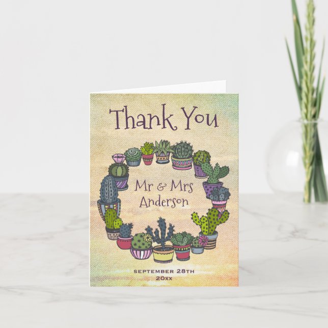 Colourful Cactus Weddomg Thank You Card (Front)
