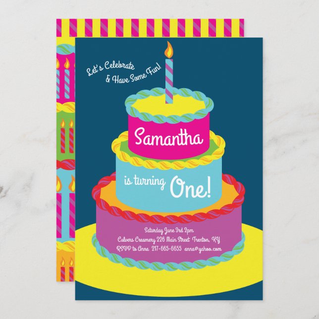 Colourful Cake1st Birthday Cute Invitations (Front/Back)