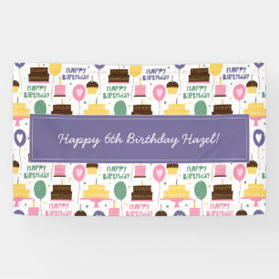 Colourful Cake Pattern Happy Birthday w/ Name Age Banner