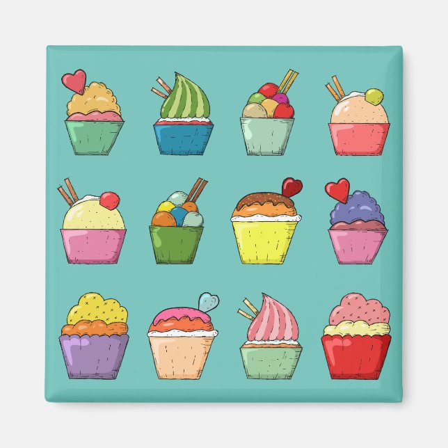 Colourful Cakes and Ice Cream Cute Teal Magnet (Front)
