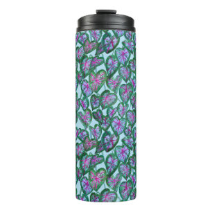 Colourful Caladiums Watercolor Leaf Pattern Pink Thermal Tumbler