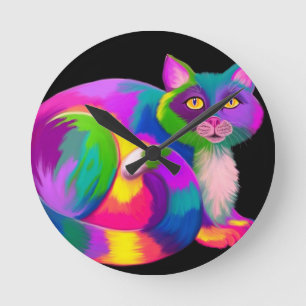 Colourful Calico Cat Round Clock