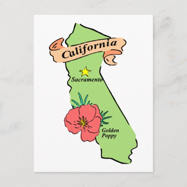 Colourful California Map Gifts and Tees Postcard (Front)
