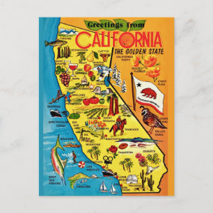 Colourful California Map Postcard