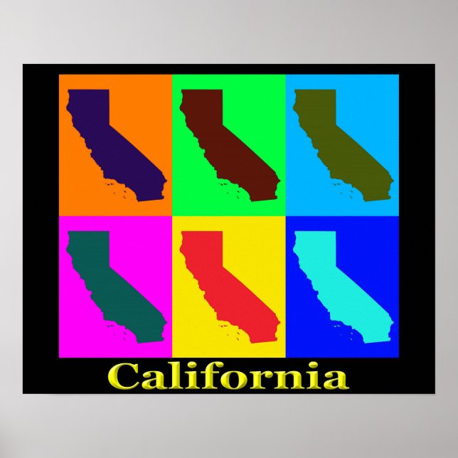 Colourful California State Pop Art Map Poster (Front)