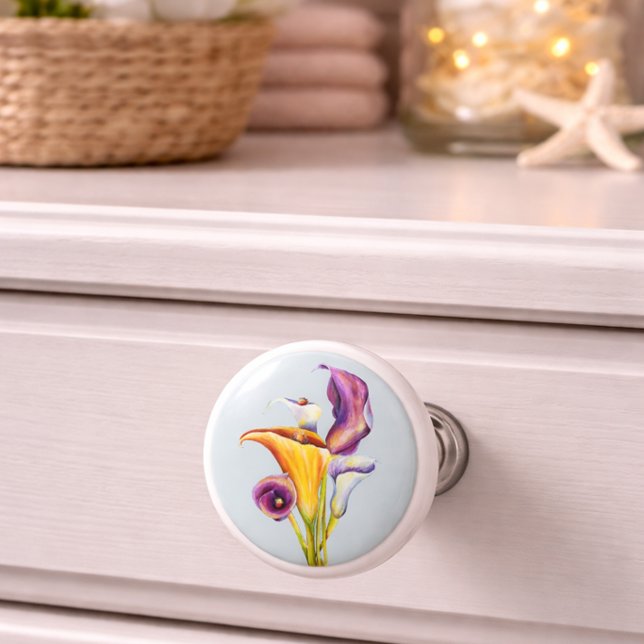Colourful Calla Lily Floral Modern Decor Accent Ceramic Knob (Creator Uploaded)