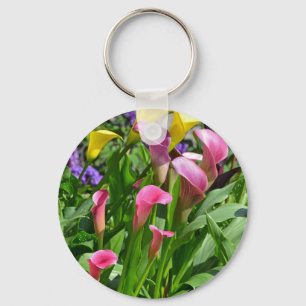 Colourful calla lily flowers key ring