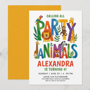 Colourful Calling All Party Animals Safari Wild Ki Invitation
