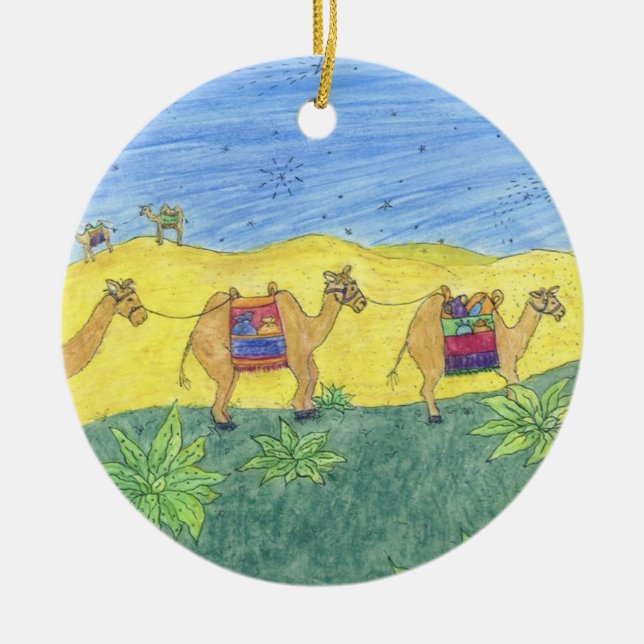 Colourful Camels Ceramic Ornament (Front)