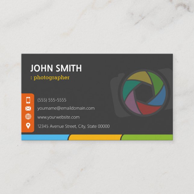 Colourful Camera Shutter Lens - Double Sided Desig Business Card (Front)