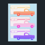 Colourful Camper Trailer Pattern Postcard<br><div class="desc">Colourful camping trucks dance across this card. Take a look at my shop for more!</div>