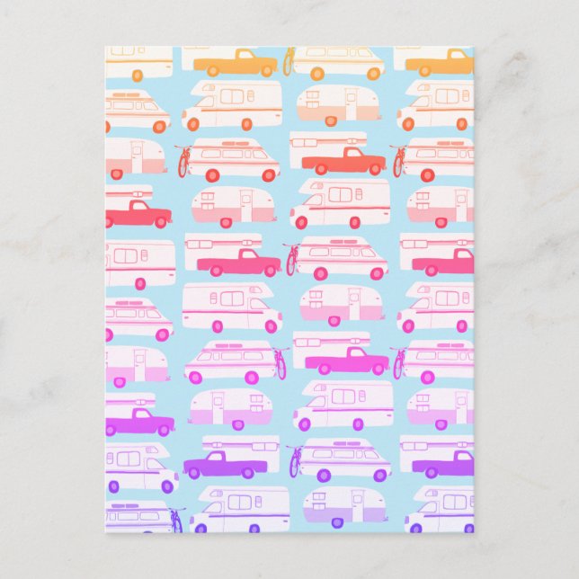 Colourful Camper Trailer Vanlife RV Pattern Postcard (Front)