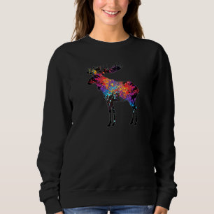 Colourful Canadian Moose Abstract Paint Wildlife Sweatshirt