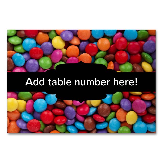 Colourful candies table number (Front)