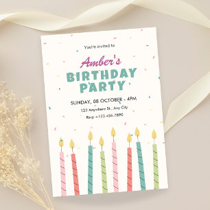 Colourful candle birthday party invitation