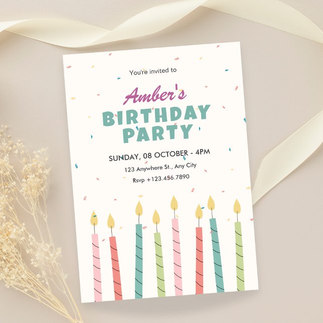 Colourful candle birthday party invitation (Creator Uploaded)