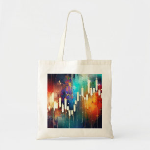 Colourful candlestick chart abstract painting tote bag