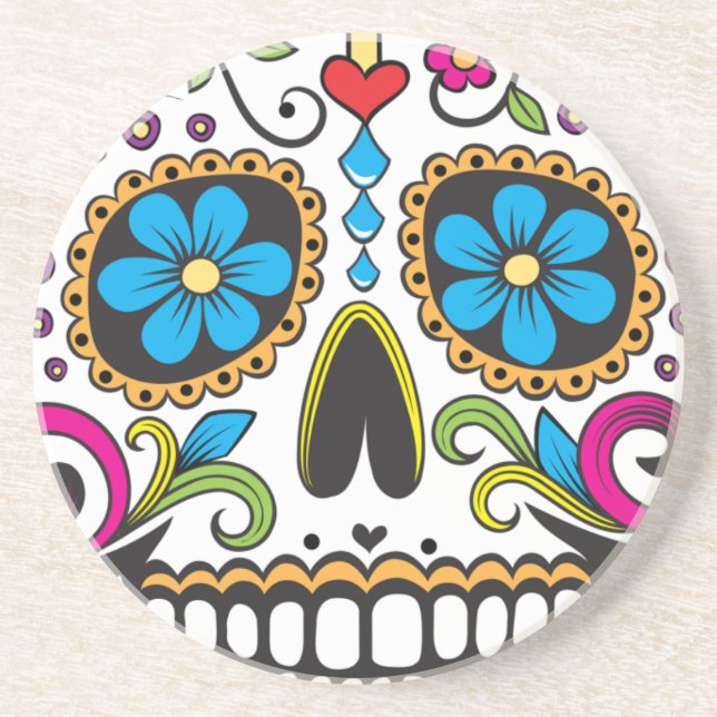 Colourful Candy and Sugar Skull Coaster (Front)