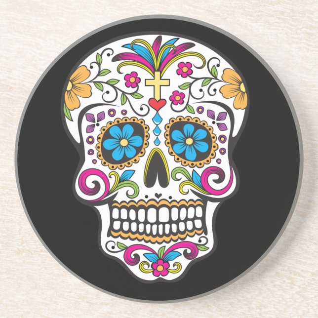 Colourful Candy and Sugar Skull Coaster (Front)