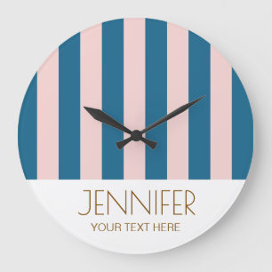 Colourful Candy blue bright Colour Modern Stripes Large Clock