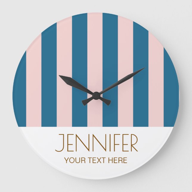 Colourful Candy blue bright Colour Modern Stripes Large Clock (Front)