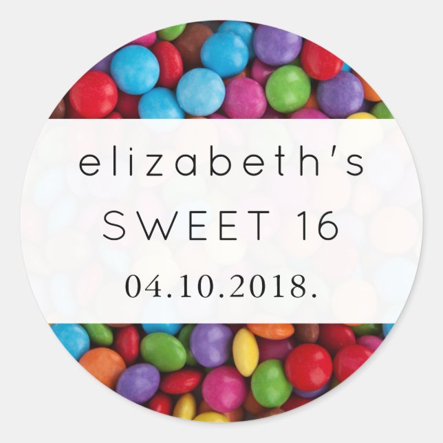 Colourful Candy, Candy Buttons, Sweets, Sweet 16 Classic Round Sticker (Front)