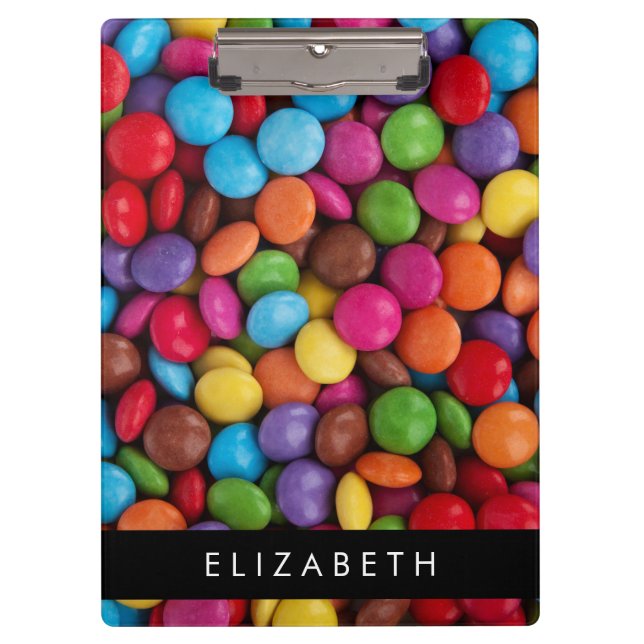 Colourful Candy, Candy Buttons, Sweets, Your Name Clipboard (Front)